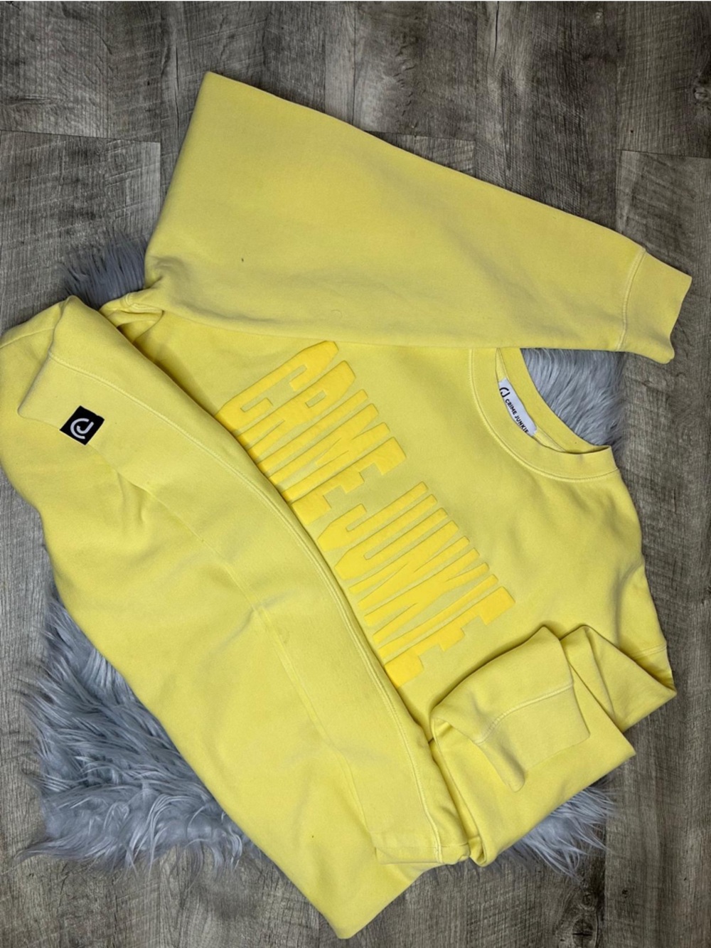 Crave Junkie Embossed Yellow Crewneck Sweatshirt